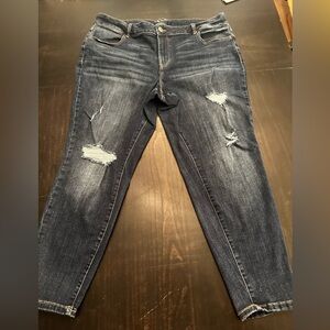 Maurices Womens Mid Rise Distressed Tapered Ankle Jeans Size 22 Short Dark Wash